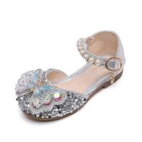 Beef Tendon & PU Leather with bowknot & Hook and Loop Girl Kids Shoes Plastic Sequins Pair