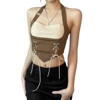 Polyester Camisole Patchwork Marron pièce