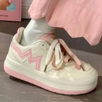 PU Leather Women Board Shoes hardwearing & anti-skidding pink Pair