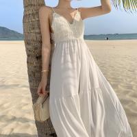 Polyester Slip Dress deep V & backless Solid white PC