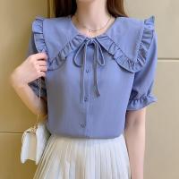 Chiffon scallop Women Short Sleeve Shirt & loose Solid PC