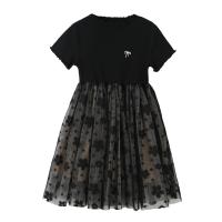 Poliéster Vestido de una sola pieza de la muchacha, impreso, floral, negro,  trozo