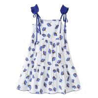 Poliéster Vestido de una sola pieza de la muchacha, impreso, floral, azul,  trozo