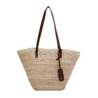 Straw Bucket Bag Woven Shoulder Bag large capacity Polyester beige PC