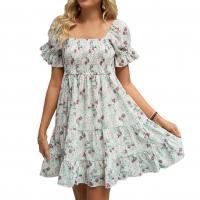 Chiffon Waist-controlled One-piece Dress & off shoulder & breathable printed PC