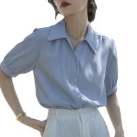 Chiffon Women Short Sleeve Shirt plain dyed Solid PC