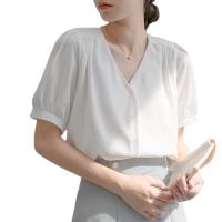 Mousseline Chemise à manches courtes femmes teint nature Solide Blanc pièce