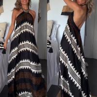 Polyester High Waist Beach Dress backless printed black PC