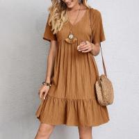 Polyester Plus Size One-piece Dress deep V & loose Solid PC