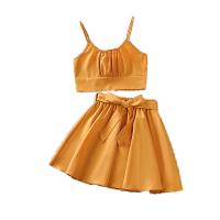 Poliéster Conjunto De Ropa De La Muchacha, falda & camis, labor de retazos, Sólido, naranja,  Conjunto