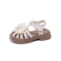 Rubber & Synthetic Leather Hook and Loop Girl Sandals & breathable Solid Pair