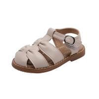 Rubber & Synthetic Leather Hook and Loop Girl Sandals & breathable Solid Pair