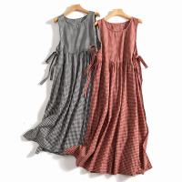 Cotton One-piece Dress slimming & loose patchwork plaid PC