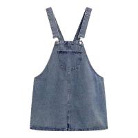 Denim Suspender Skirt & loose & with pocket blue PC