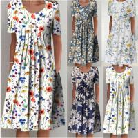 Polyester Plus Size One-piece Dress slimming printed PC