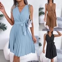 Chiffon Waist-controlled One-piece Dress deep V Solid PC