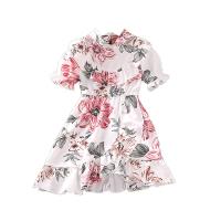 Polyester Slim & Princess Girl One-piece Dress printed floral white PC