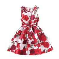 Poliéster Vestido de una sola pieza de la muchacha, impreso, floral, rojo,  trozo