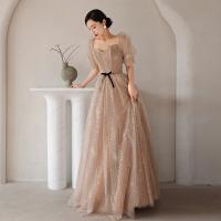 Sequin & Polyester Slim & floor-length Long Evening Dress see through look Solid champagne PC