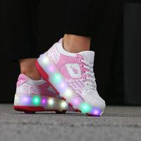 PU Leather LED glow Children Wheels Shoes stretchable Pair