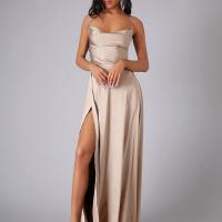 Polyester front slit Slip Dress backless Solid PC