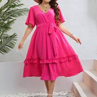 Polyester Waist-controlled & Plus Size One-piece Dress fuchsia PC