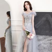 Polyester Slim Long Evening Dress irregular gray PC