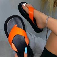 Rubber & PU Leather Flange Women Flip Flops Solid Pair