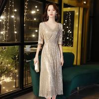 Polyester Slim & Plus Size Long Evening Dress champagne PC