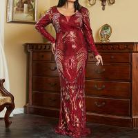 Polyester Robe longue de soirée Paillettes vin rouge pièce