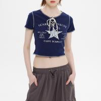 Spandex & Cotton Women Short Sleeve T-Shirts midriff-baring printed letter PC