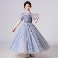 Polyester Princess Girl One-piece Dress large hem design  patchwork Solid PC