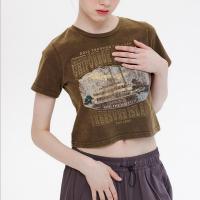 Cotton Women Short Sleeve T-Shirts midriff-baring printed letter PC