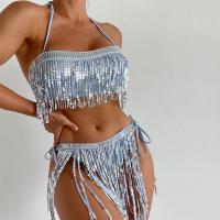 Polyester Ensemble Tankinis Paillettes bleu clair Ensemble