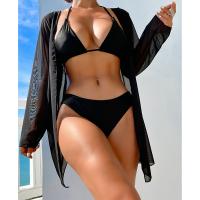 Polyester Bikini Solide Noir Ensemble