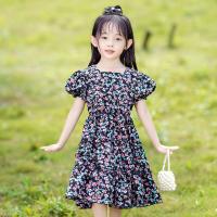 Polyester Slim & Princess Girl One-piece Dress large hem design Polyester patchwork floral PC