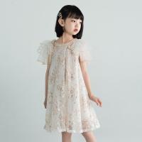 Lace Princess Girl One-piece Dress large hem design  patchwork Solid PC