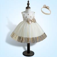 Polyester Slim & Princess Girl One-piece Dress large hem design Polyester Hair Band & skirt patchwork PC