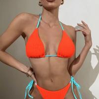 Polyester Bikini Extensible Solide Orange Ensemble