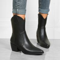 Tuch & PU Leder Stiefel, Schwarz,  Paar