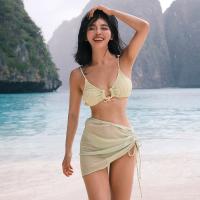 Polyamide & Spandex & Polyester Bikini teint nature Solide Vert Ensemble