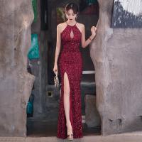 Polyethylene fiber-Ethylene Long Evening Dress side slit & hollow patchwork Solid :2XL PC