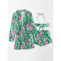 Polyester & Coton Bikini Imprimé motif de feuille Vert Ensemble