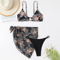 Polyester & Coton Bikini Imprimé Floral Noir Ensemble