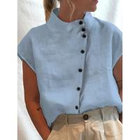 Cotton Linen Women Short Sleeve Shirt & loose Solid PC