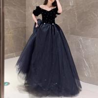 Polyester High Waist Long Evening Dress Navy Blue PC