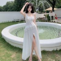 Polyester Slim Slip Dress side slit & backless white PC