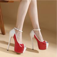 Rubber & PU Leather heighten High Heels Fish Head Sandals & breathable red Pair