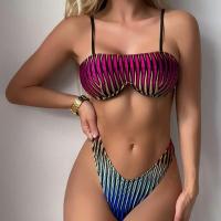 Polyester Bikini Imprimé Rayé vin rouge Ensemble