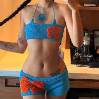 Spandex & Polyester Lady Sexy Suit backless & two piece short pants & camis jacquard floral blue Set